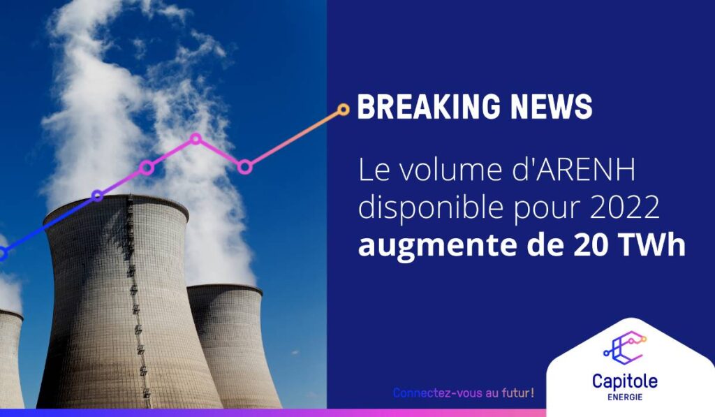 Le volume de l'ARENH 2022 augmente de 20 TWh