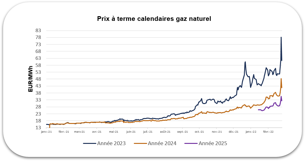 Graphique : prix à terme calendaires gaz naturel